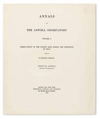 LOWELL, PERCIVAL; et al. Annals of the Lowell Observatory.  Vols. 1-3 [all published].  1898-1905 + Drawings of Mars.  [1903?]
